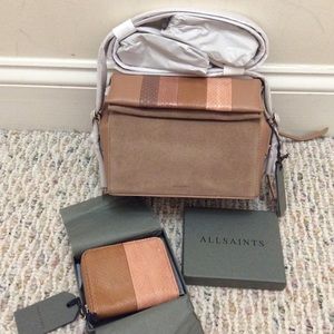 🆕 ALL SAINTS tan leather crossbody bag + wallet